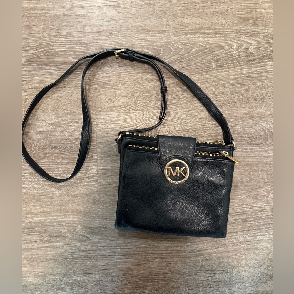 Michael Kors Black Leather Bag with Gold Logo